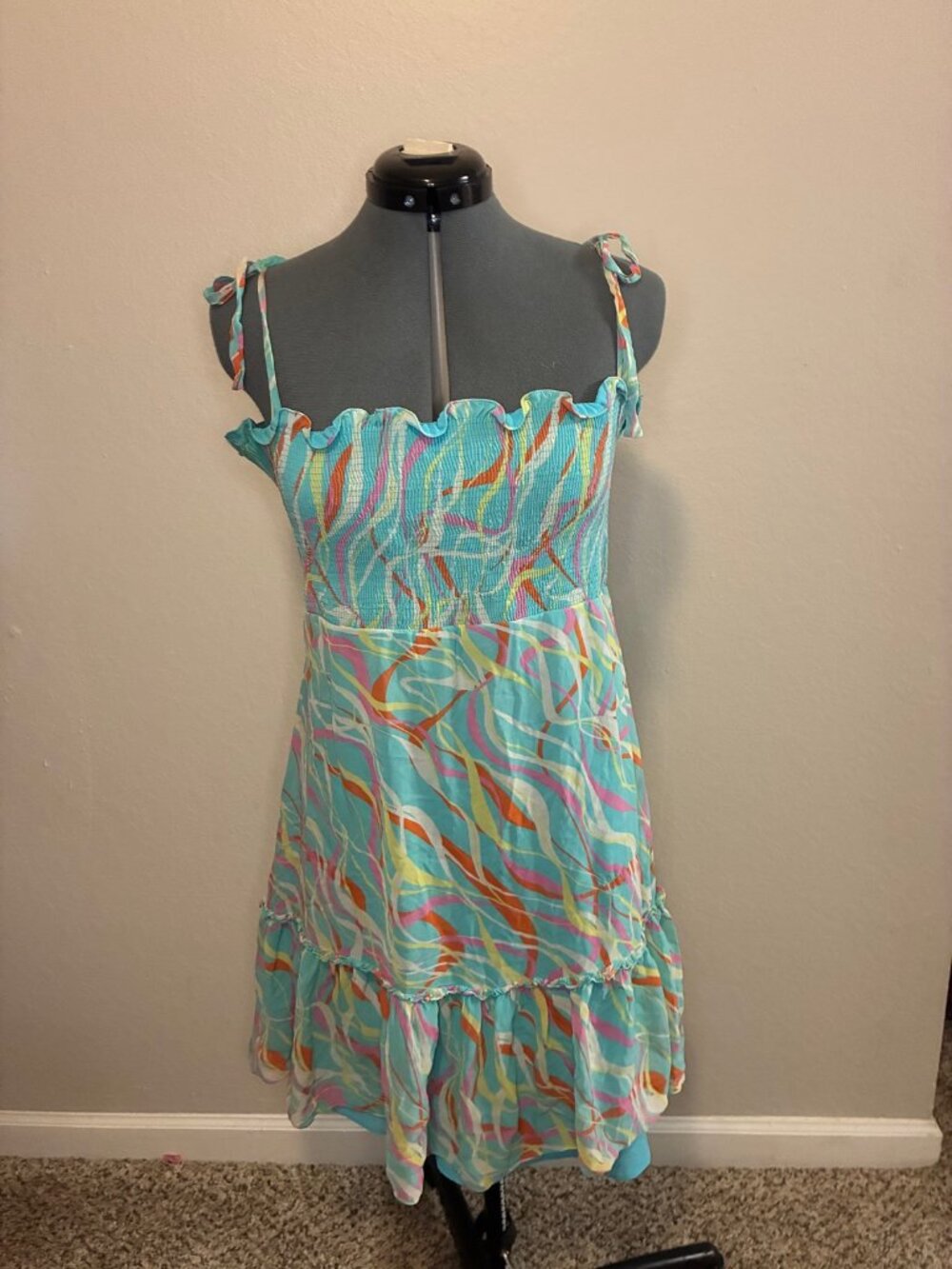 BCBG Max Azria Silk Dress S Fits M Smocked Sundress